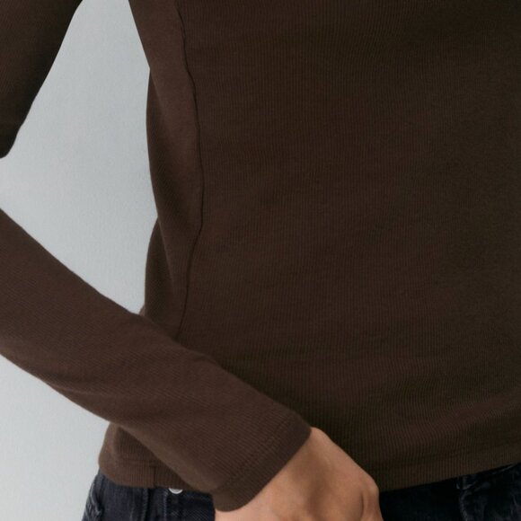 NWOT Aritzia HomeStretch Rib Lace Scoopneck Longsleeve in Rich Mocha Brown - Picture 9 of 9